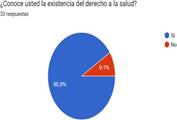 Gráfico de respuestas de formularios. Título de la pregunta:&nbsp;¿Conoce usted la existencia del derecho a la salud?. Número de respuestas:&nbsp;33 respuestas.